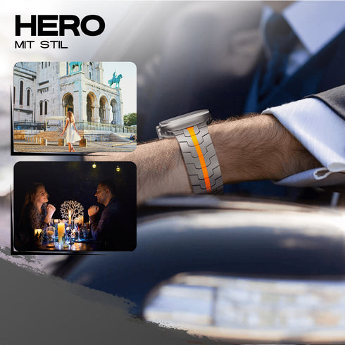 Premium Titan Armband Hero mit Sicherheitsschließe für alle Apple Watch Serien (Titan|Orange)
